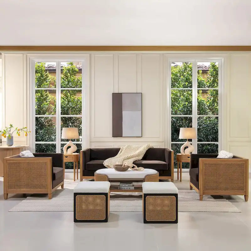 Canapé Georgia 81 en bois de chêne et rotin