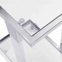 Table d'appoint en verre, Table d'appoint en acrylique, Table carrée en forme de C avec plateau en verre et base en métal