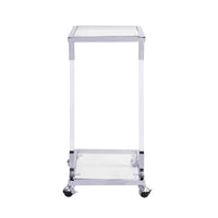 Table d'appoint en verre, Table d'appoint en acrylique, Table carrée en forme de C avec plateau en verre et base en métal