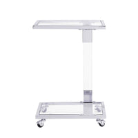 Table d'appoint en verre, Table d'appoint en acrylique, Table carrée en forme de C avec plateau en verre et base en métal