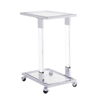 Table d'appoint en verre, Table d'appoint en acrylique, Table carrée en forme de C avec plateau en verre et base en métal