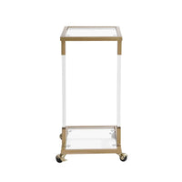 Table d'appoint en verre, Table d'appoint en acrylique, Table carrée en forme de C avec plateau en verre et base en métal