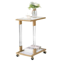 Table d'appoint en verre, Table d'appoint en acrylique, Table carrée en forme de C avec plateau en verre et base en métal
