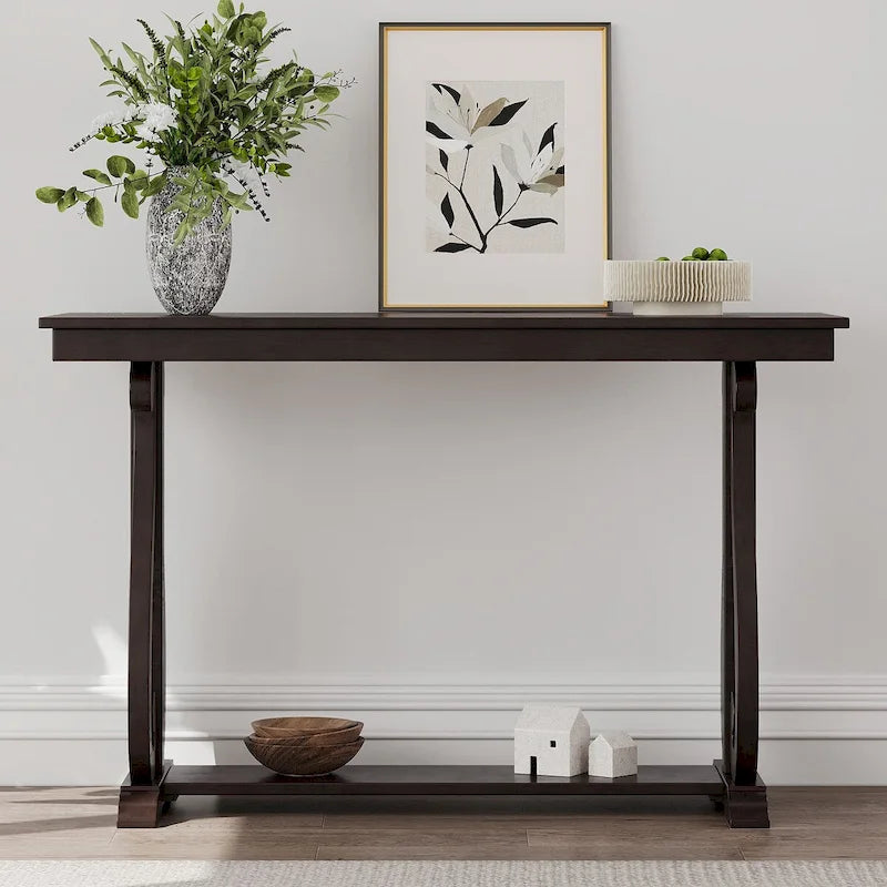 Console vintage rustique 48 pouces - Table d'entrée style ferme avec étagère ouverte et construction robuste