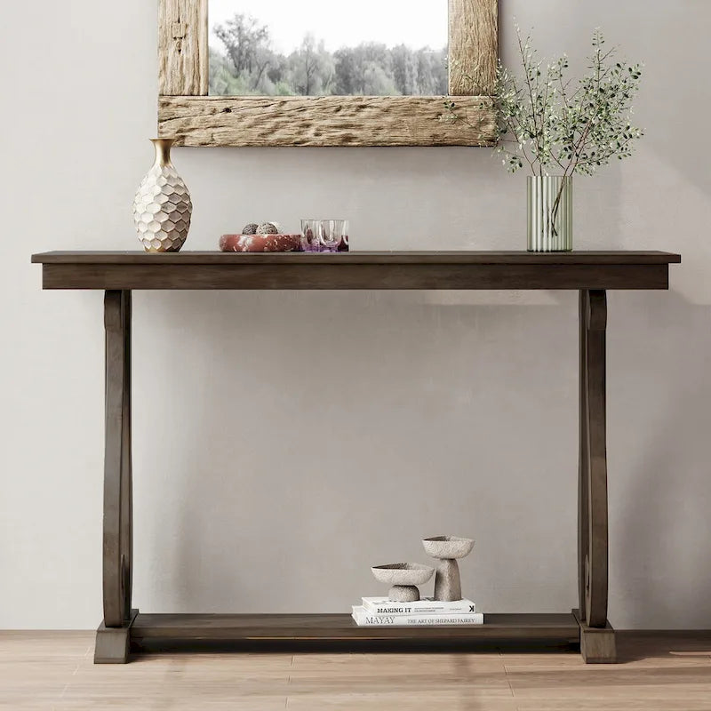Console vintage rustique 48 pouces - Table d'entrée style ferme avec étagère ouverte et construction robuste