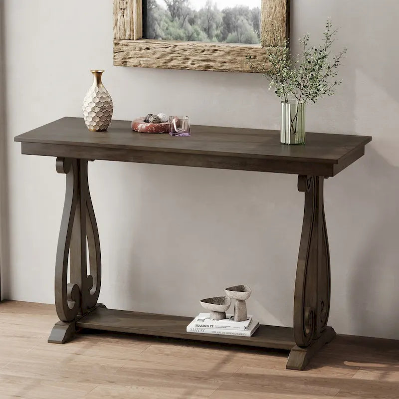 Console vintage rustique 48 pouces - Table d'entrée style ferme avec étagère ouverte et construction robuste