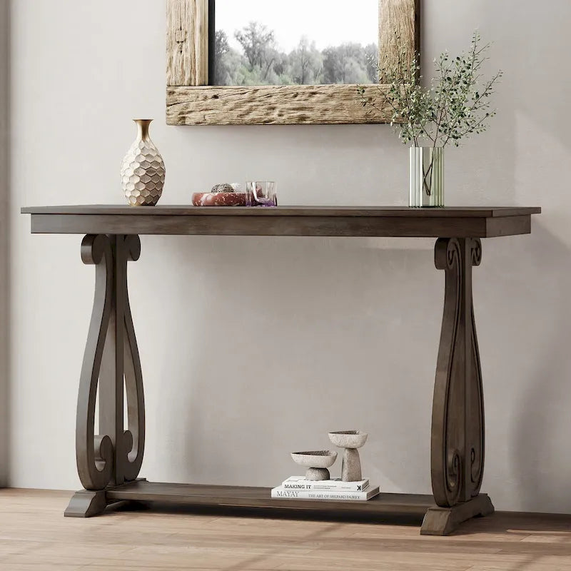 Console vintage rustique 48 pouces - Table d'entrée style ferme avec étagère ouverte et construction robuste