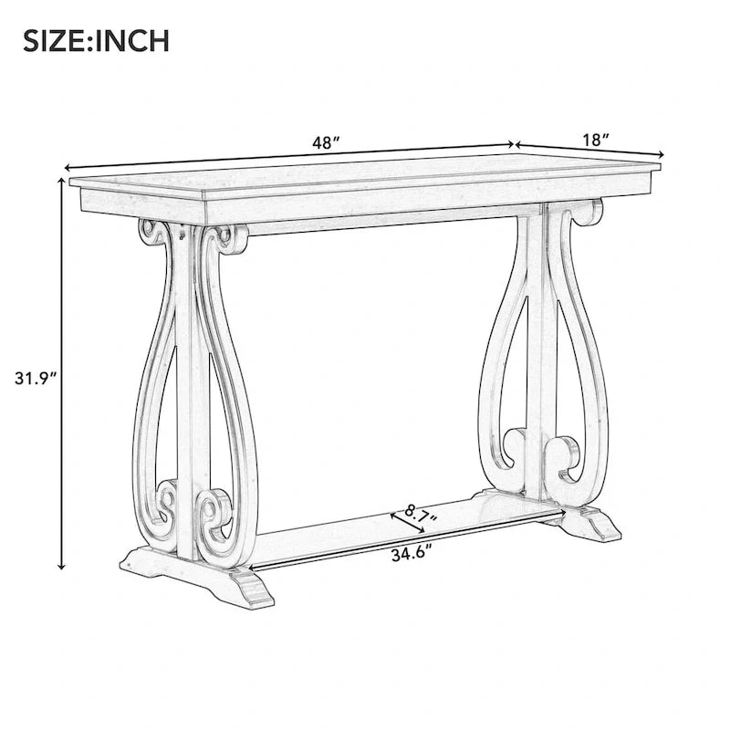 Console vintage rustique 48 pouces - Table d'entrée style ferme avec étagère ouverte et construction robuste