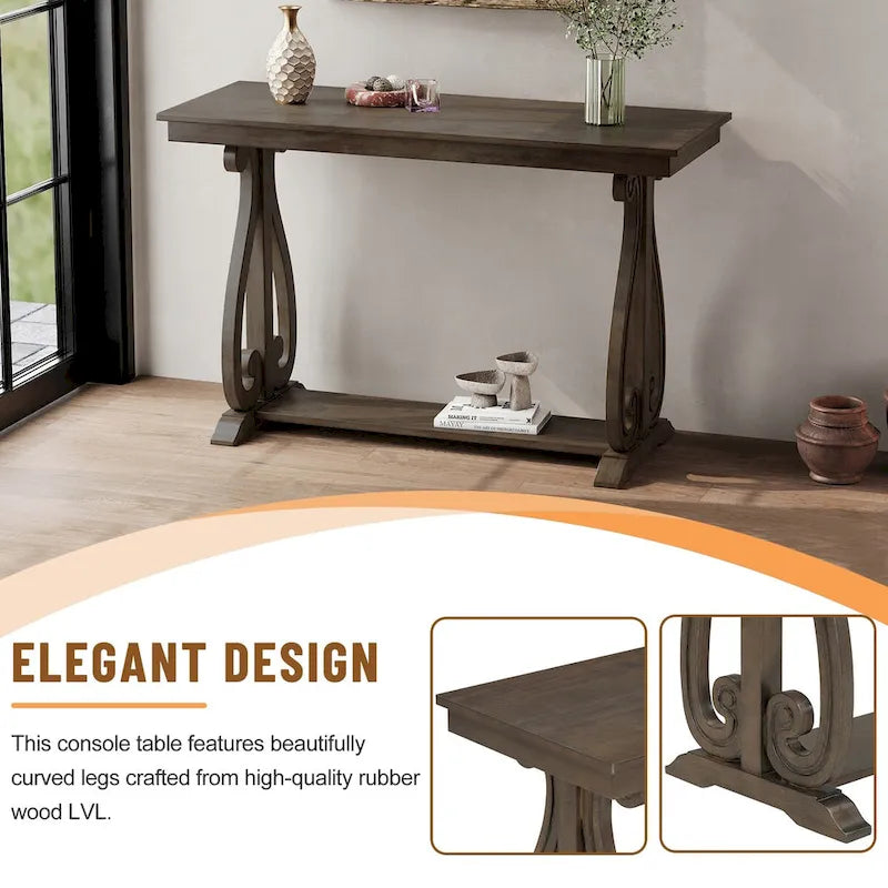 Console vintage rustique 48 pouces - Table d'entrée style ferme avec étagère ouverte et construction robuste
