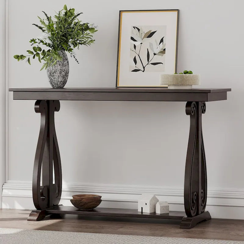 Console vintage rustique 48 pouces - Table d'entrée style ferme avec étagère ouverte et construction robuste