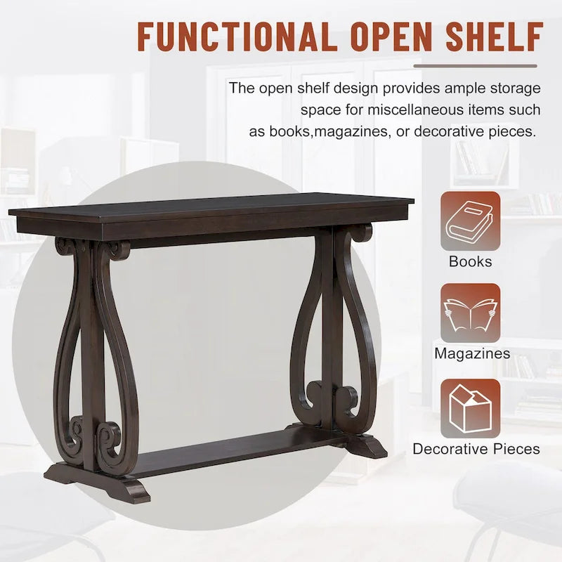 Console vintage rustique 48 pouces - Table d'entrée style ferme avec étagère ouverte et construction robuste