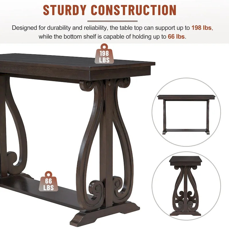 Console vintage rustique 48 pouces - Table d'entrée style ferme avec étagère ouverte et construction robuste