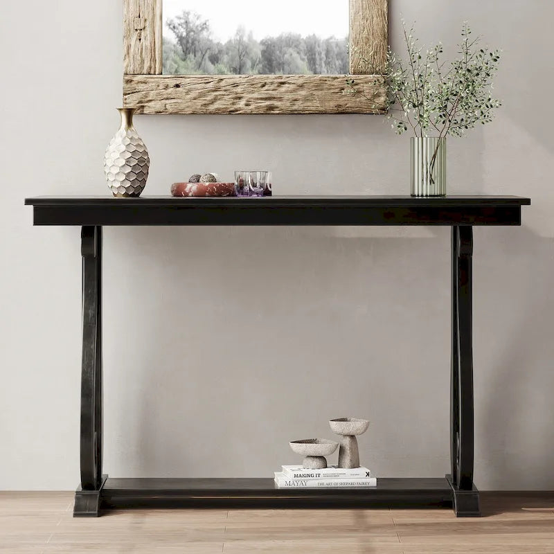 Console vintage rustique 48 pouces - Table d'entrée style ferme avec étagère ouverte et construction robuste