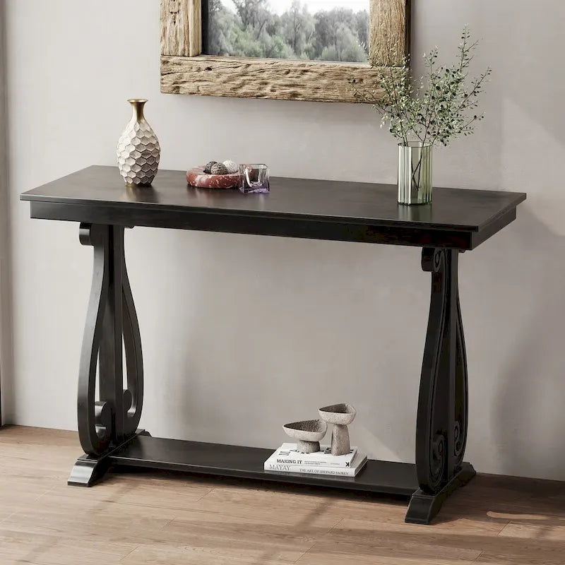 Console vintage rustique 48 pouces - Table d'entrée style ferme avec étagère ouverte et construction robuste