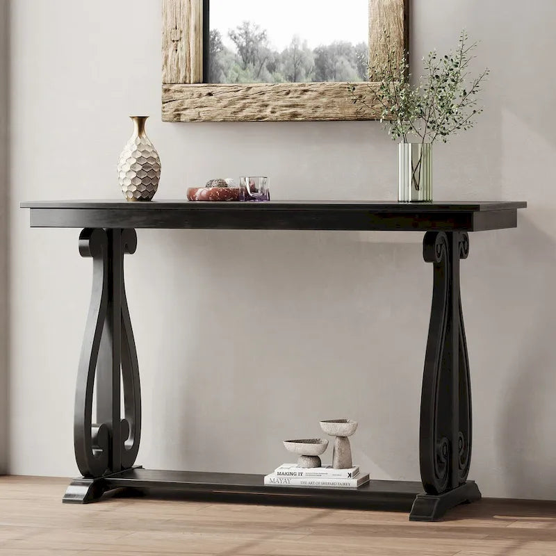 Console vintage rustique 48 pouces - Table d'entrée style ferme avec étagère ouverte et construction robuste