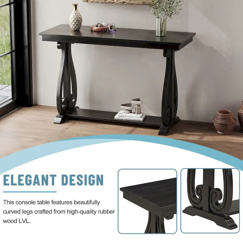 Console vintage rustique 48 pouces - Table d'entrée style ferme avec étagère ouverte et construction robuste
