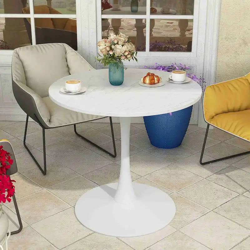 Table à manger ronde moderne 32 pouces à base en métal avec plateau en MDF