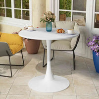 Table à manger ronde moderne 32 pouces à base en métal avec plateau en MDF
