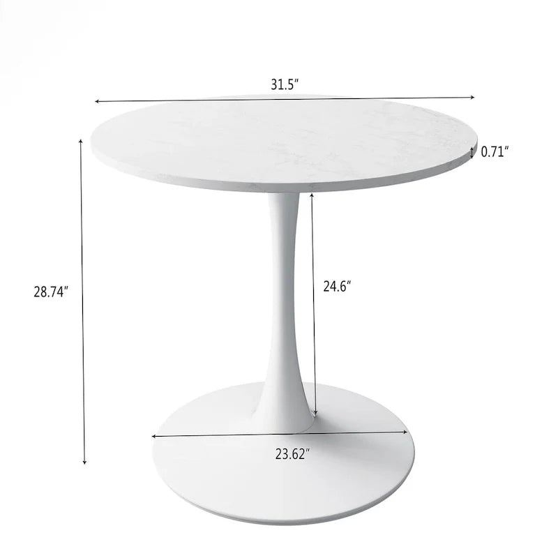 Table à manger ronde moderne 32 pouces à base en métal avec plateau en MDF