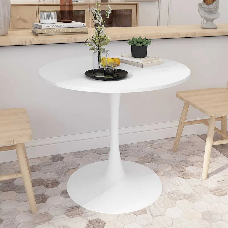 Table à manger ronde moderne 32 pouces à base en métal avec plateau en MDF