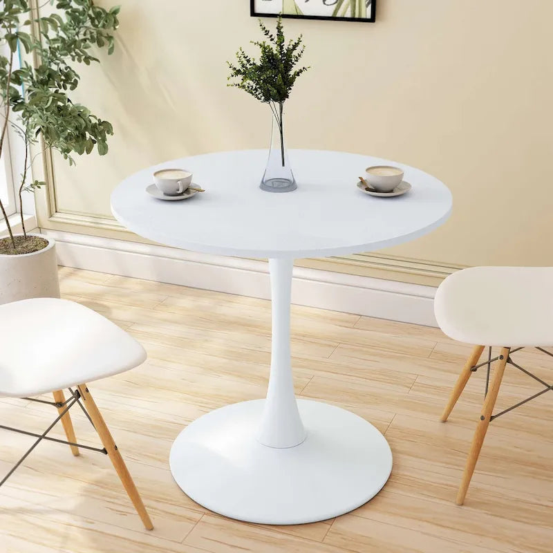 Table à manger ronde moderne 32 pouces à base en métal avec plateau en MDF