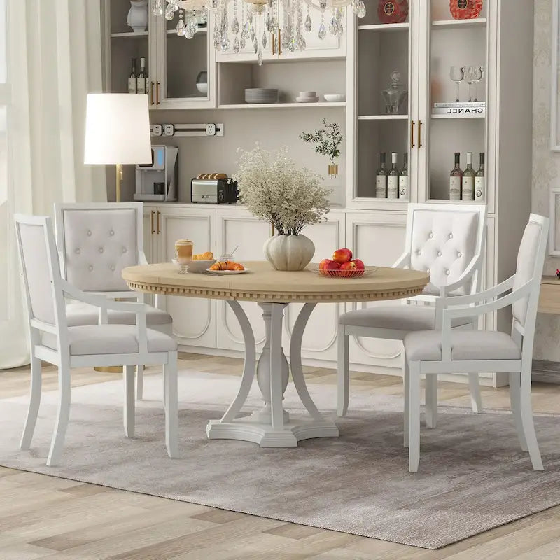 Ensemble de salle à manger 5 pièces, table à manger ronde extensible et 4 chaises à dossier rembourré pour cuisine et salle à manger