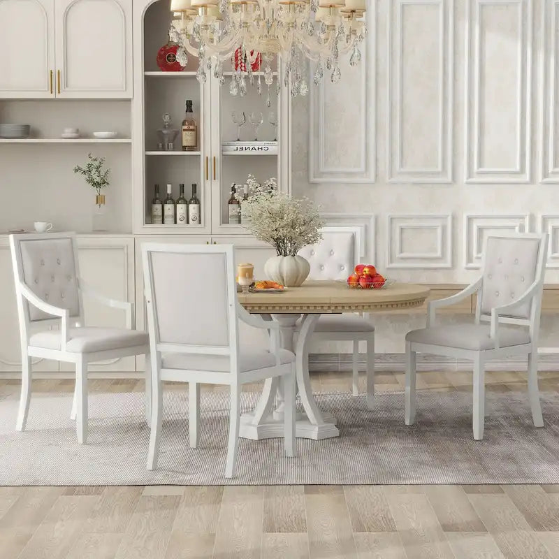 Ensemble de salle à manger 5 pièces, table à manger ronde extensible et 4 chaises à dossier rembourré pour cuisine et salle à manger