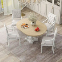 Ensemble de salle à manger 5 pièces, table à manger ronde extensible et 4 chaises à dossier rembourré pour cuisine et salle à manger