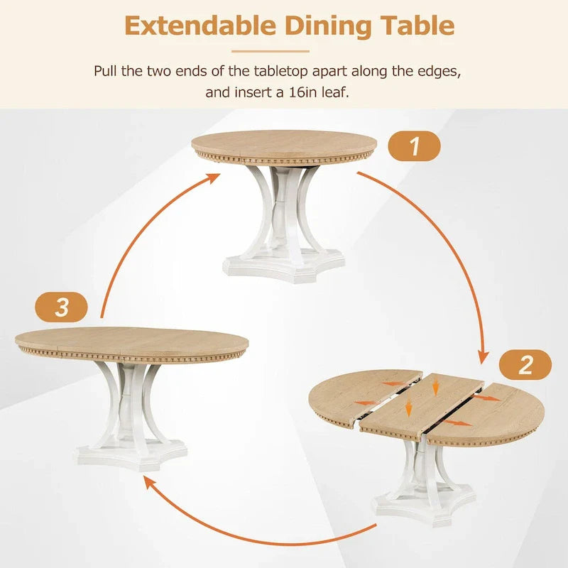 Ensemble de salle à manger 5 pièces, table à manger ronde extensible et 4 chaises à dossier rembourré pour cuisine et salle à manger