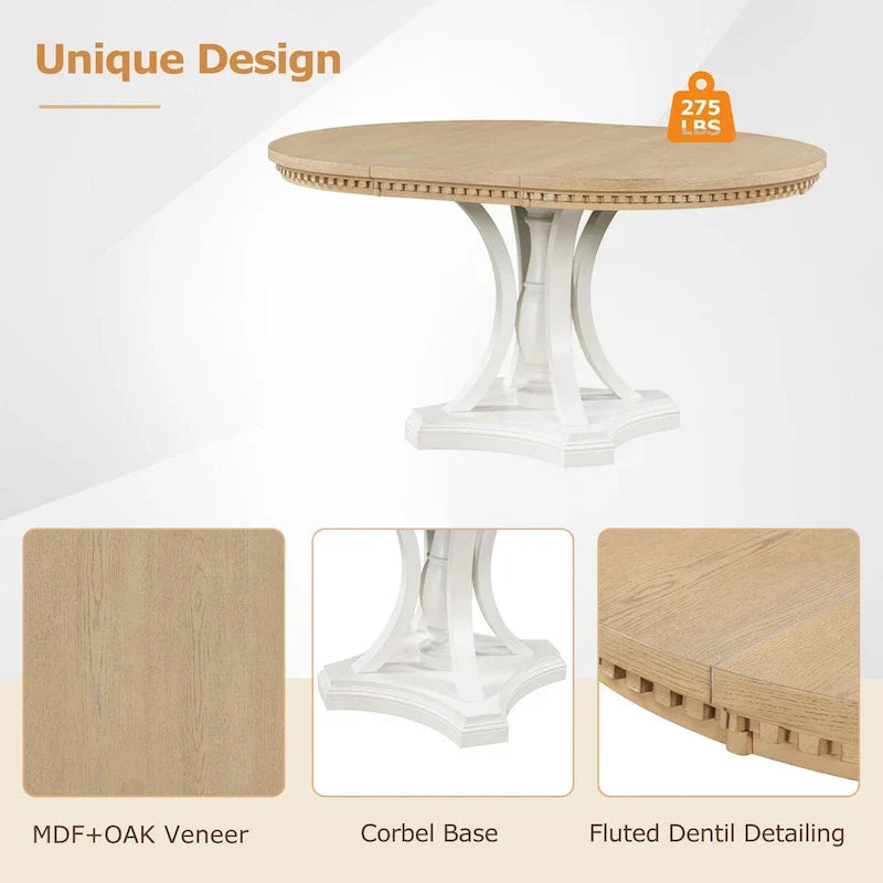 Ensemble de salle à manger 5 pièces, table à manger ronde extensible et 4 chaises à dossier rembourré pour cuisine et salle à manger