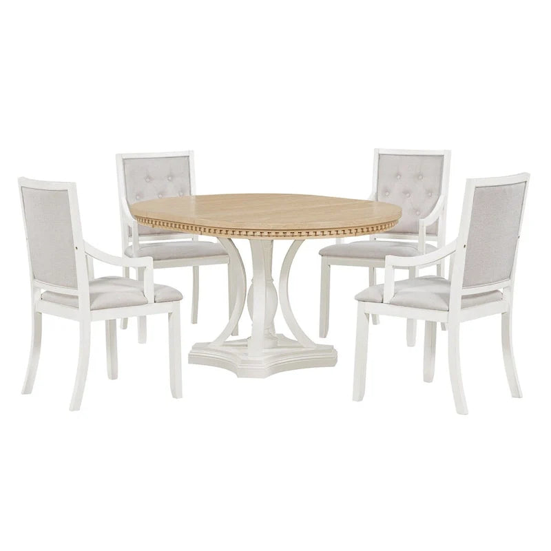 Ensemble de salle à manger 5 pièces, table à manger ronde extensible et 4 chaises à dossier rembourré pour cuisine et salle à manger