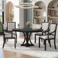 Ensemble de salle à manger 5 pièces, table à manger ronde extensible et 4 chaises à dossier rembourré pour cuisine et salle à manger
