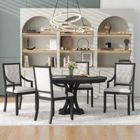 Ensemble de salle à manger 5 pièces, table à manger ronde extensible et 4 chaises à dossier rembourré pour cuisine et salle à manger