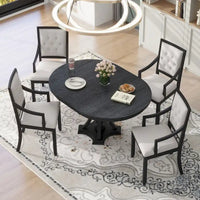 Ensemble de salle à manger 5 pièces, table à manger ronde extensible et 4 chaises à dossier rembourré pour cuisine et salle à manger