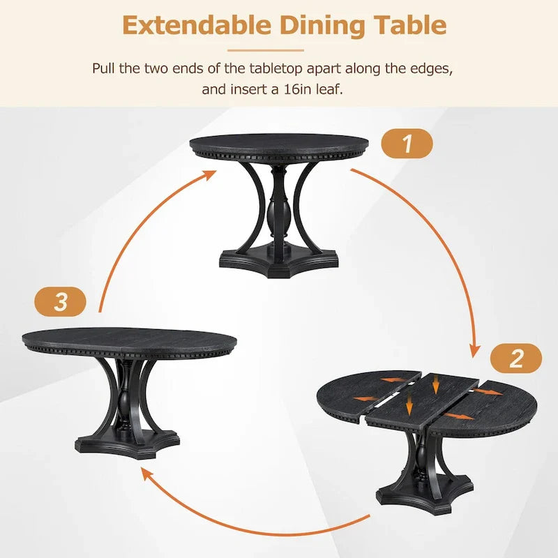 Ensemble de salle à manger 5 pièces, table à manger ronde extensible et 4 chaises à dossier rembourré pour cuisine et salle à manger