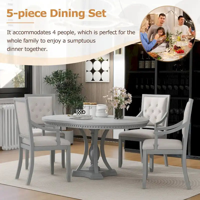 Ensemble de salle à manger 5 pièces, table à manger ronde extensible et 4 chaises à dossier rembourré pour cuisine et salle à manger