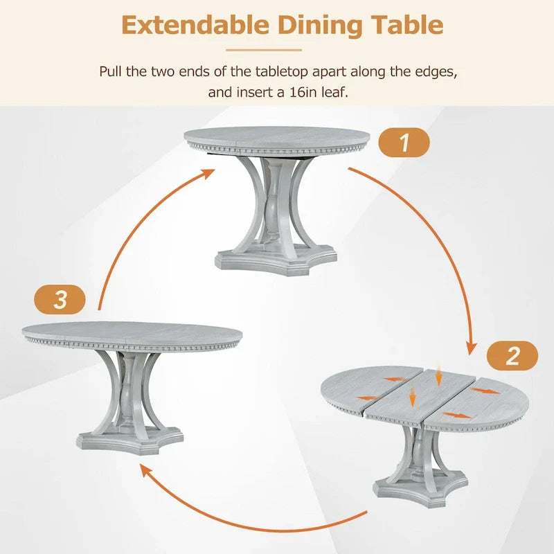 Ensemble de salle à manger 5 pièces, table à manger ronde extensible et 4 chaises à dossier rembourré pour cuisine et salle à manger