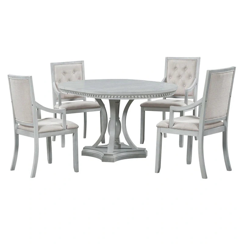 Ensemble de salle à manger 5 pièces, table à manger ronde extensible et 4 chaises à dossier rembourré pour cuisine et salle à manger