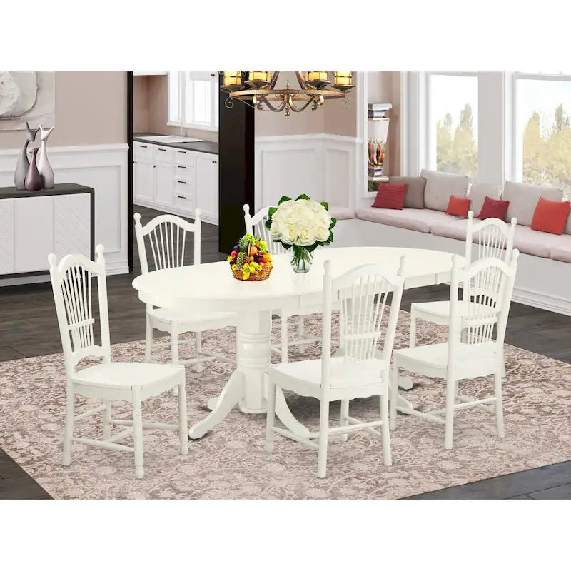 Ensemble de salle à manger East West Furniture - une table à manger ovale et chaises à assise en bois, blanc lin (options de pièces)