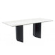 Table à manger rectangulaire Lior avec plateau en verre/pierre frittée et piétement en acier