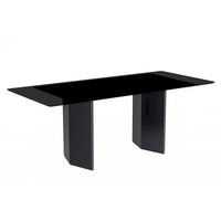 Table à manger rectangulaire Lior avec plateau en verre/pierre frittée et piétement en acier