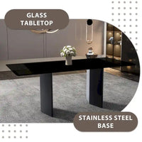 Table à manger rectangulaire Lior avec plateau en verre/pierre frittée et piétement en acier
