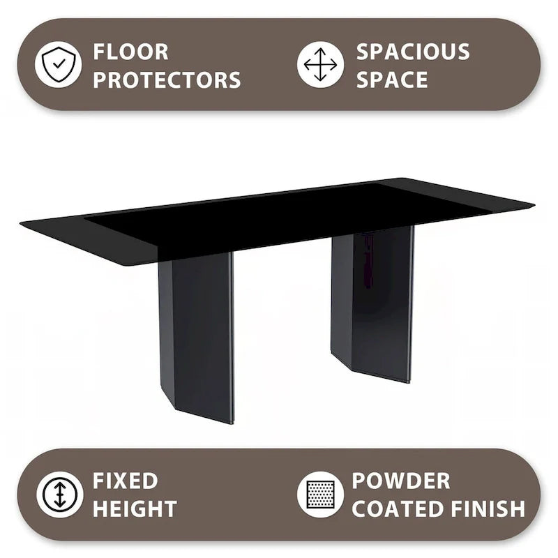Table à manger rectangulaire Lior avec plateau en verre/pierre frittée et piétement en acier