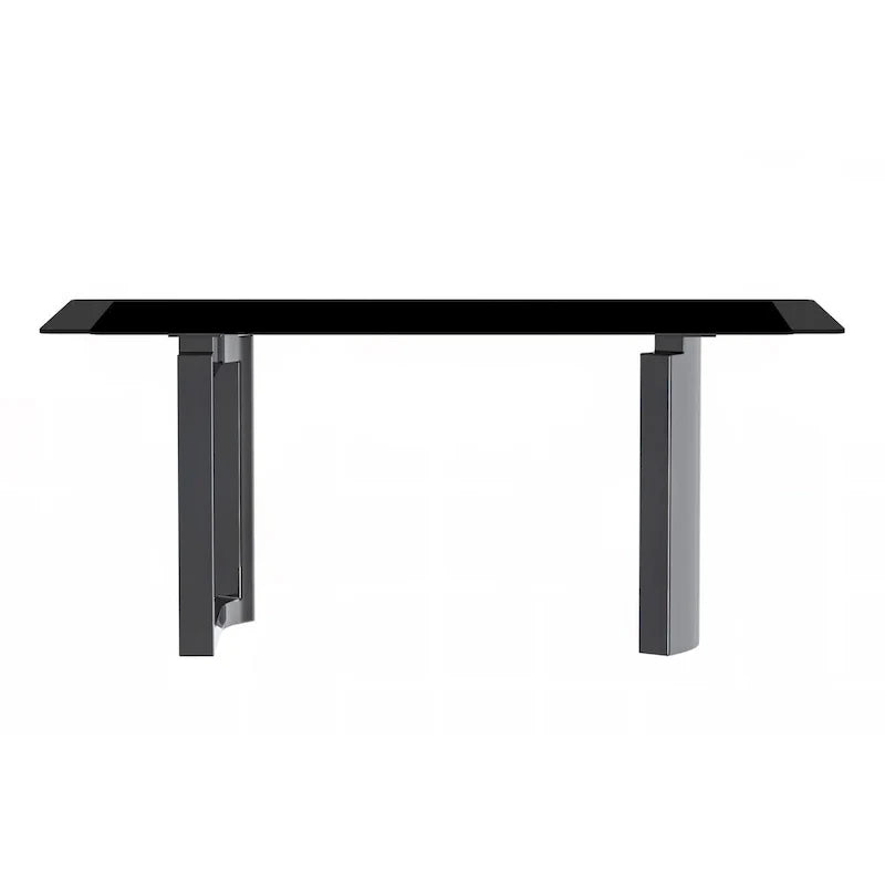 Table à manger rectangulaire Lior avec plateau en verre/pierre frittée et piétement en acier