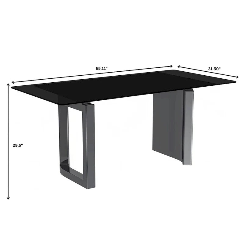 Table à manger rectangulaire Lior avec plateau en verre/pierre frittée et piétement en acier