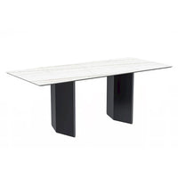 Table à manger rectangulaire Lior avec plateau en verre/pierre frittée et piétement en acier