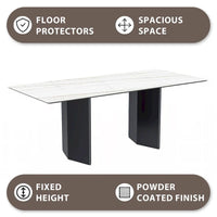 Table à manger rectangulaire Lior avec plateau en verre/pierre frittée et piétement en acier