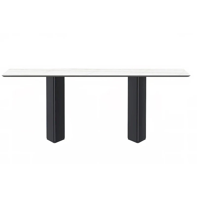 Table à manger rectangulaire Lior avec plateau en verre/pierre frittée et piétement en acier