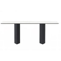 Table à manger rectangulaire Lior avec plateau en verre/pierre frittée et piétement en acier