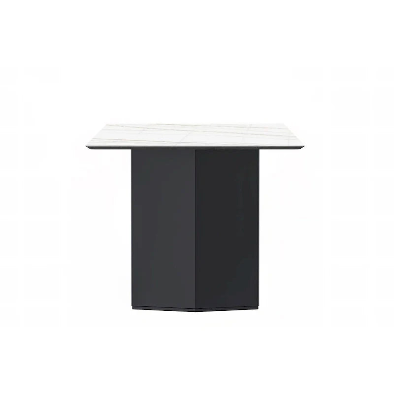 Table à manger rectangulaire Lior avec plateau en verre/pierre frittée et piétement en acier
